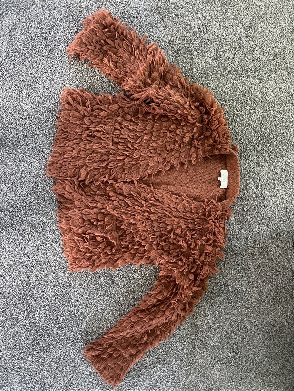 THE GREAT. Rust Shaggy Faux-Sherpa Cardigan